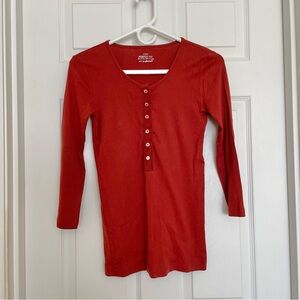 J.Crew Solid Rust Red Henley 3/4 Sleeve Tee - Small